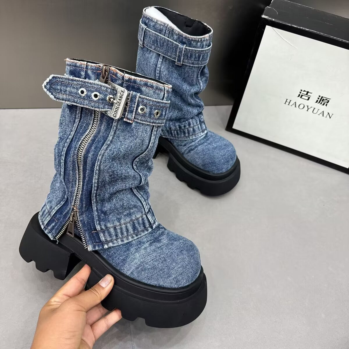 Martin Denim Motorcycle Boots