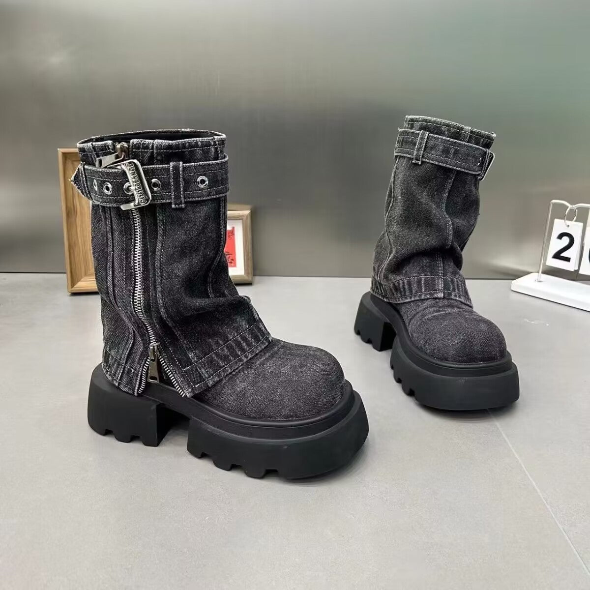 Martin Denim Motorcycle Boots