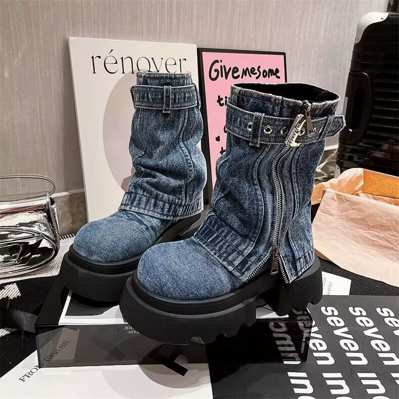 Martin Denim Motorcycle Boots