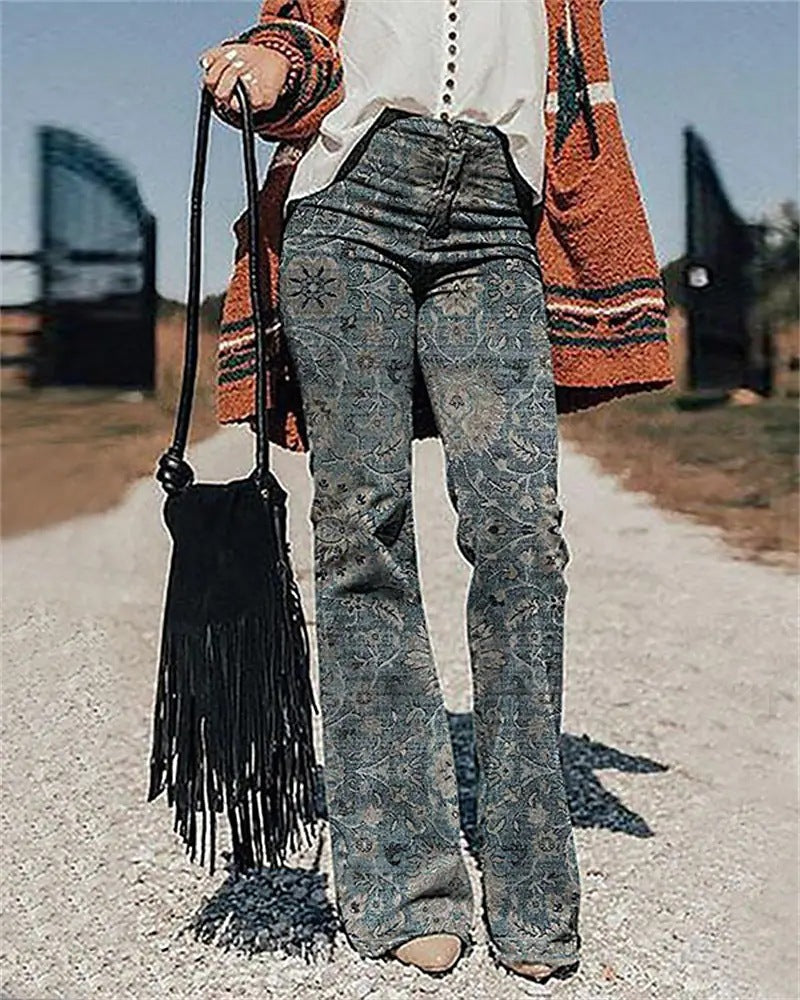 Women's 3D Printed Wide-leg Pants