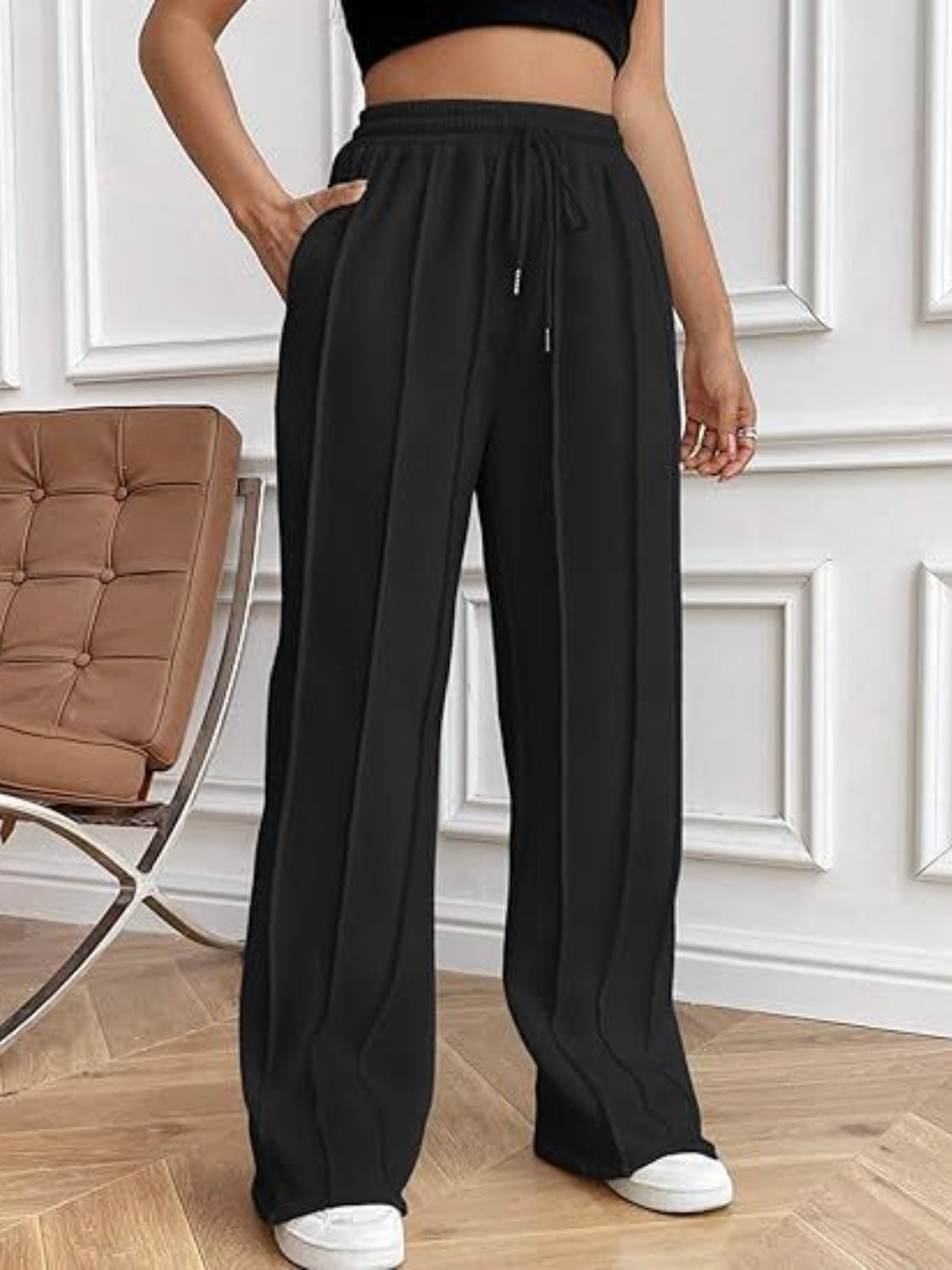 Women's Drawstring Wide Leg Pants with Pockets