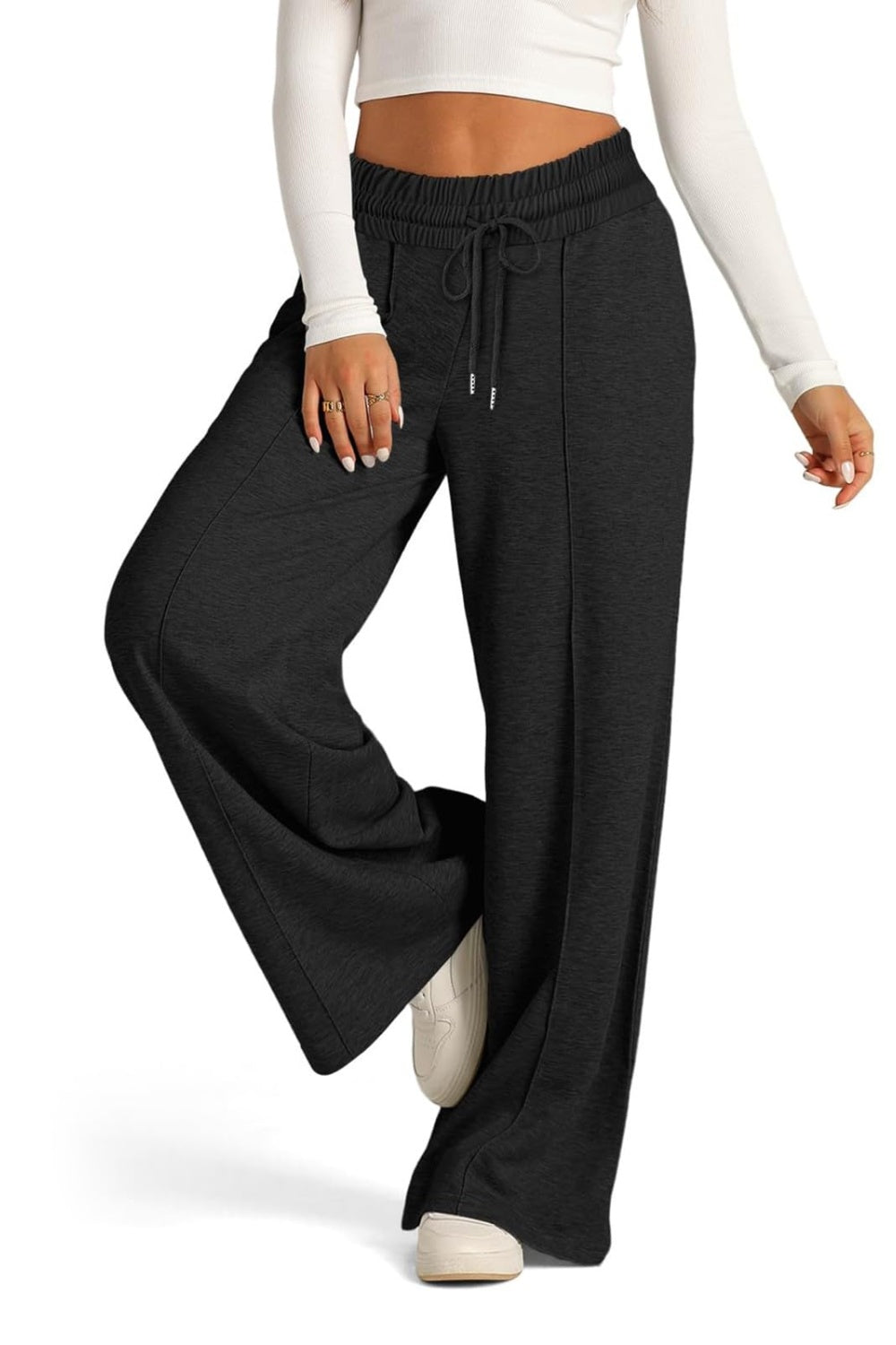Plus Size Drawstring Elastic Waist Wide Leg Pants