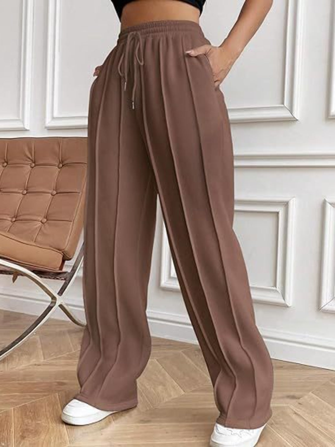 Women's Drawstring Wide Leg Pants with Pockets