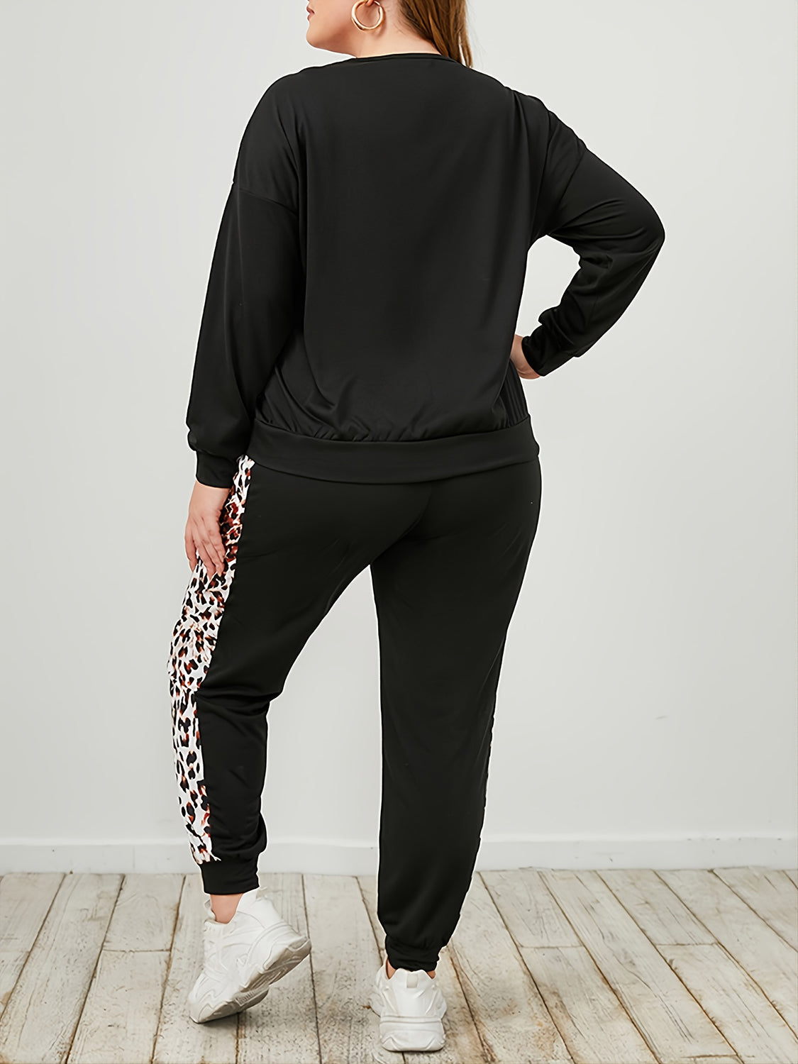 Casual Plus Size Leopard Lounge Set