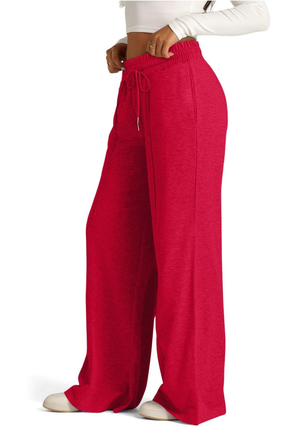 Plus Size Drawstring Elastic Waist Wide Leg Pants