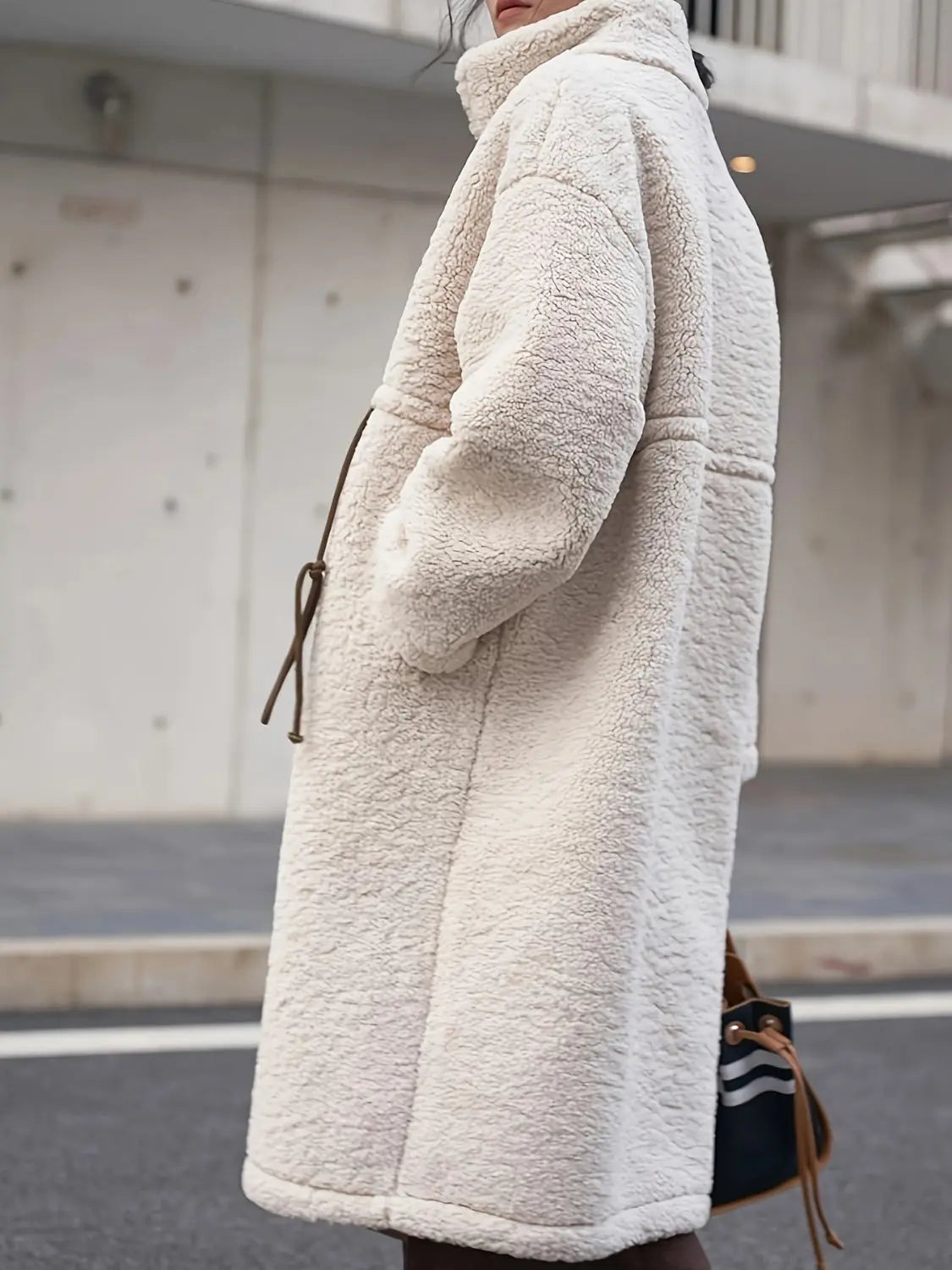 Plus Size Drawstring Sherpa Coat