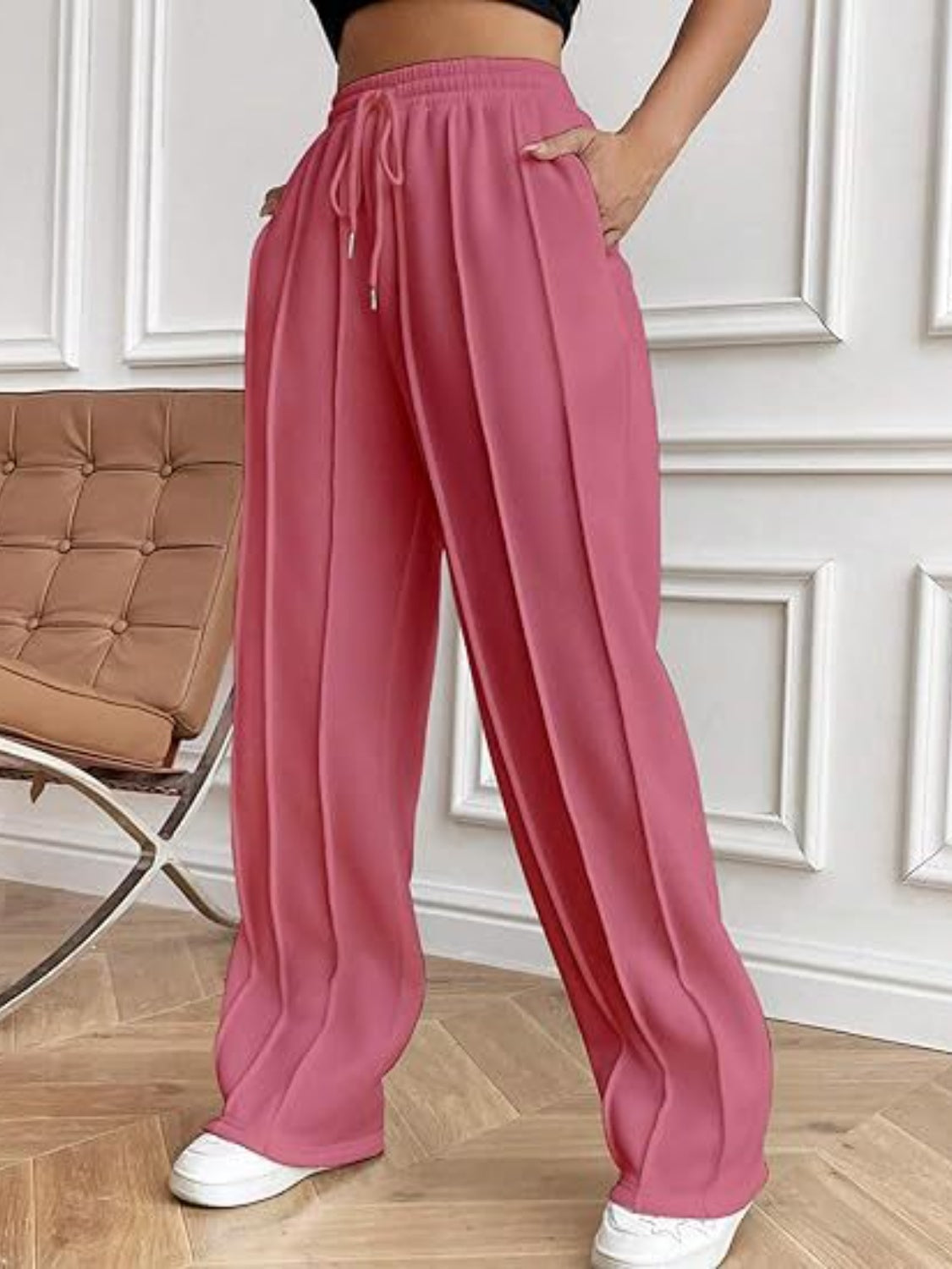 Women's Drawstring Wide Leg Pants with Pockets