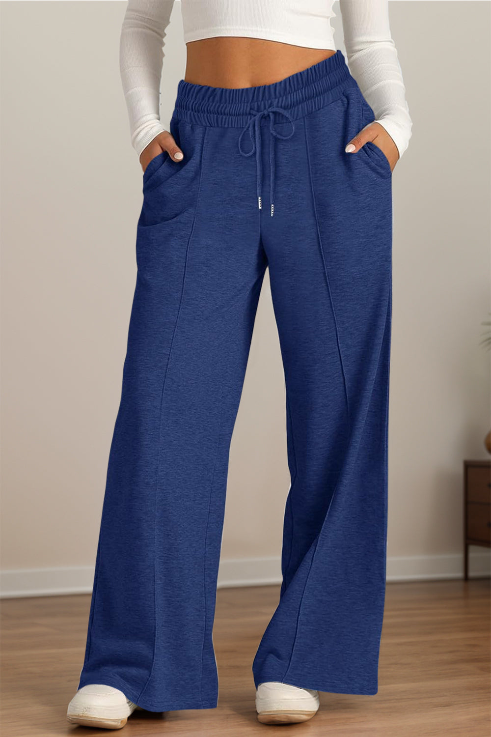 Plus Size Drawstring Elastic Waist Wide Leg Pants