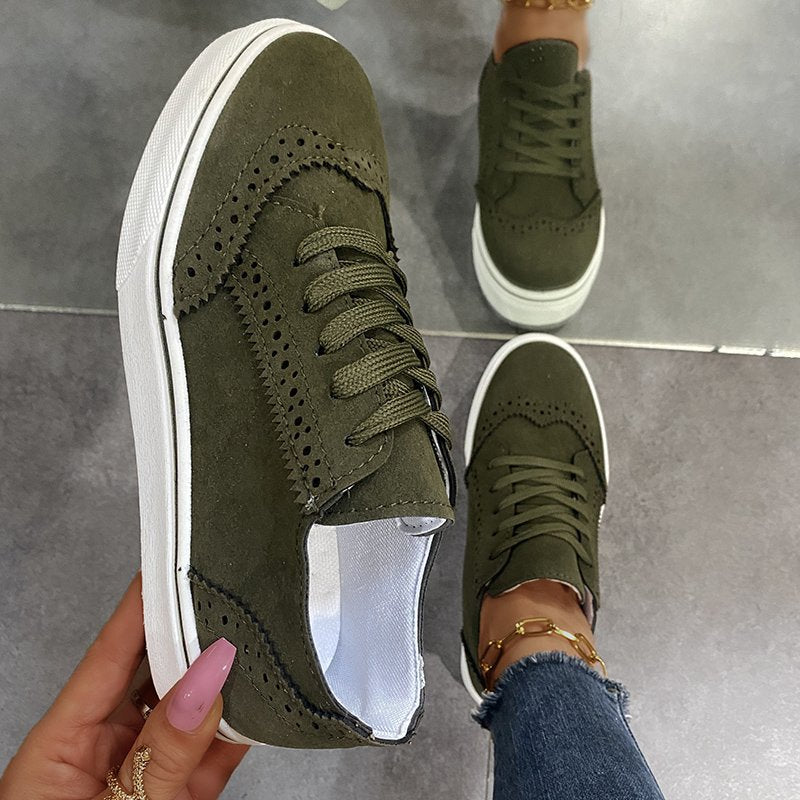 Women's Lace-Up Suede Flat Sneakers