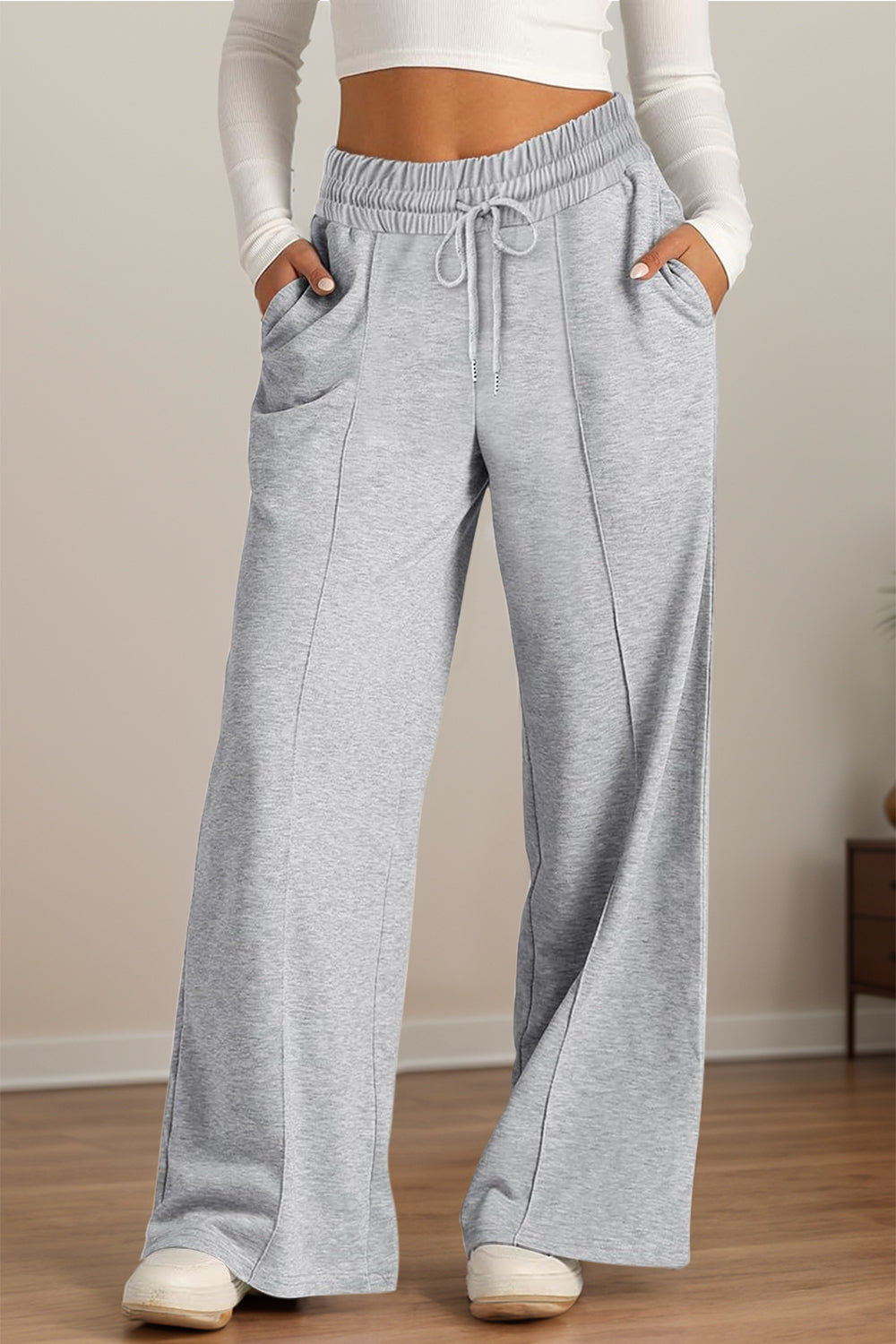 Plus Size Drawstring Elastic Waist Wide Leg Pants
