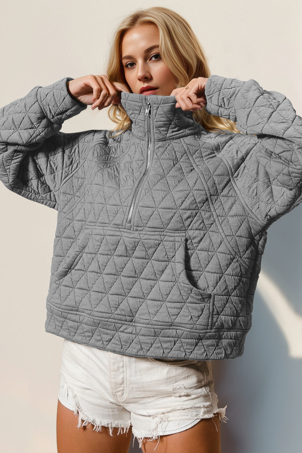 Long Sleeve Quilted Sweatshirt with Pocket
