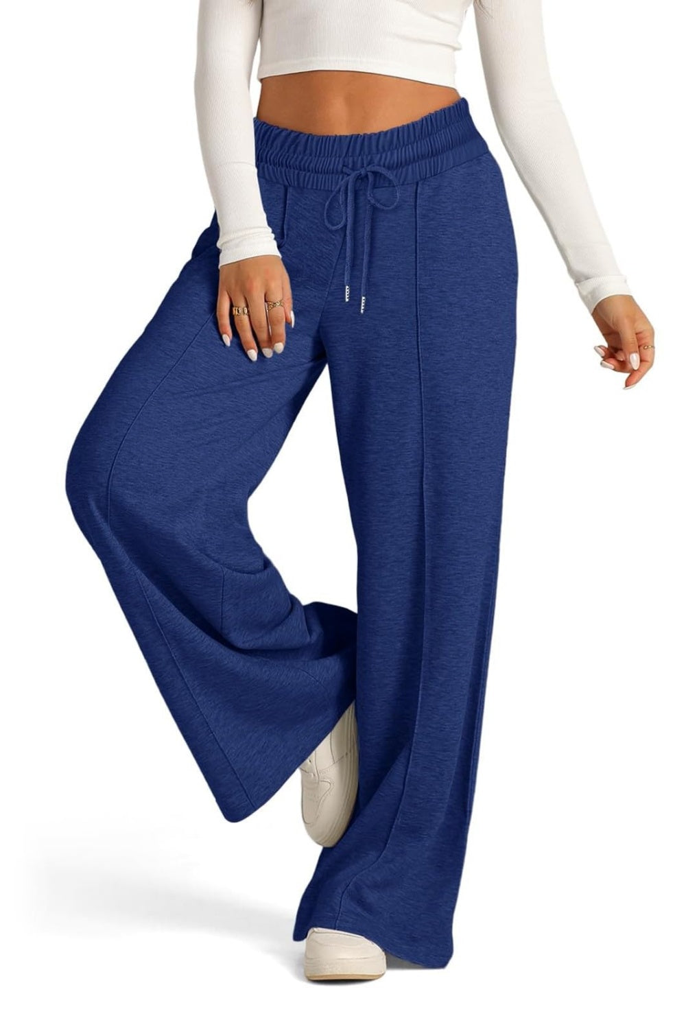 Plus Size Drawstring Elastic Waist Wide Leg Pants