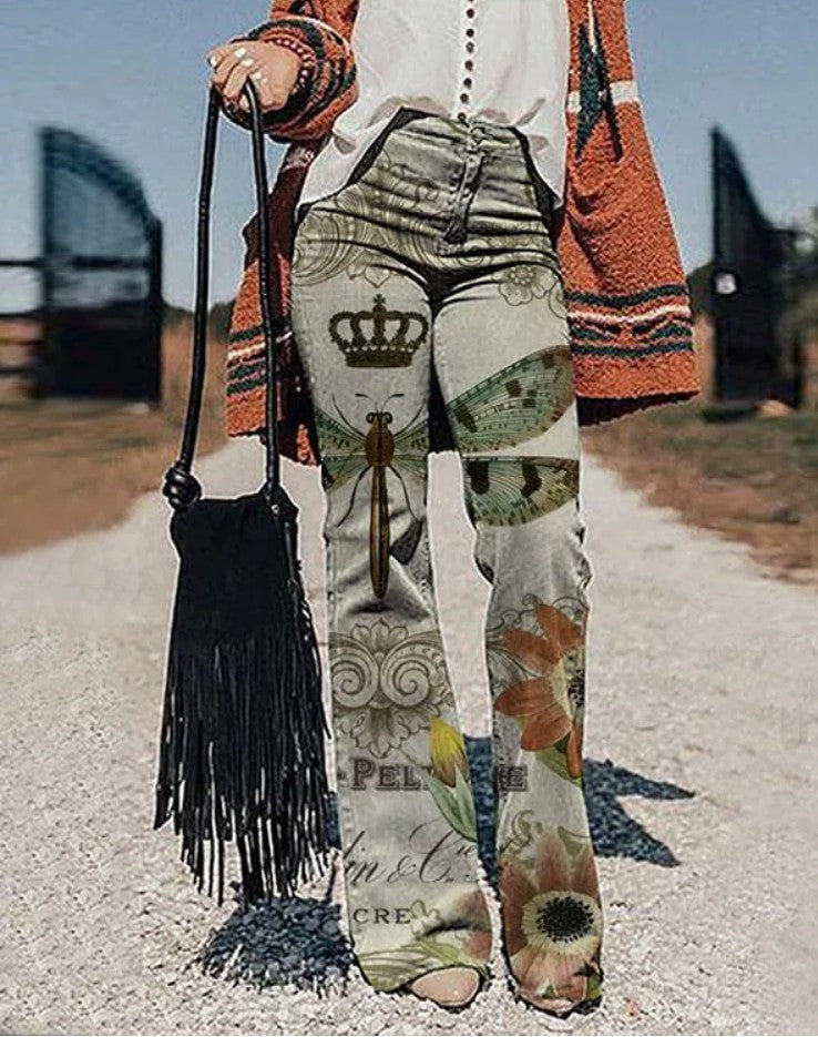 Women's 3D Printed Wide-leg Pants