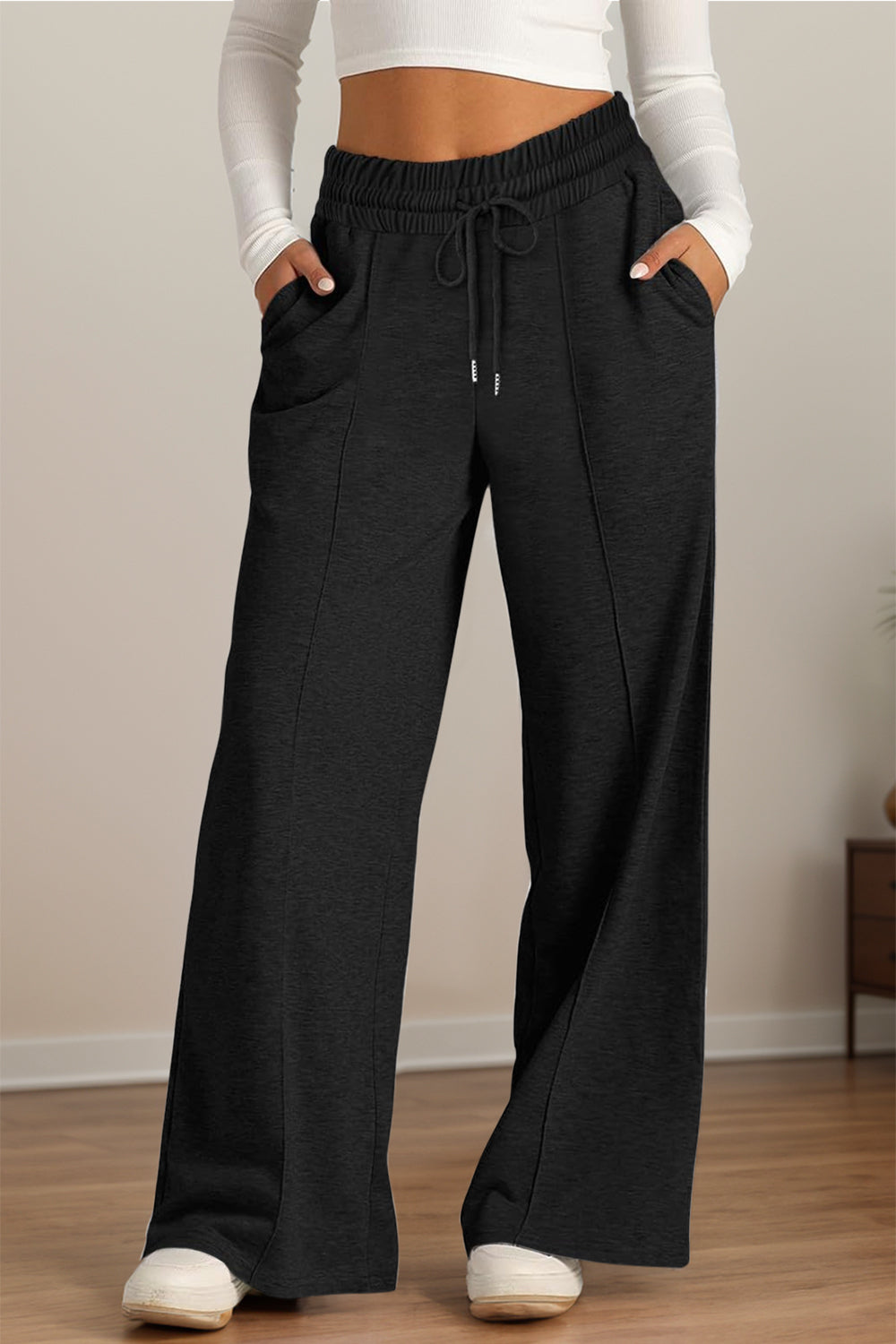Plus Size Drawstring Elastic Waist Wide Leg Pants