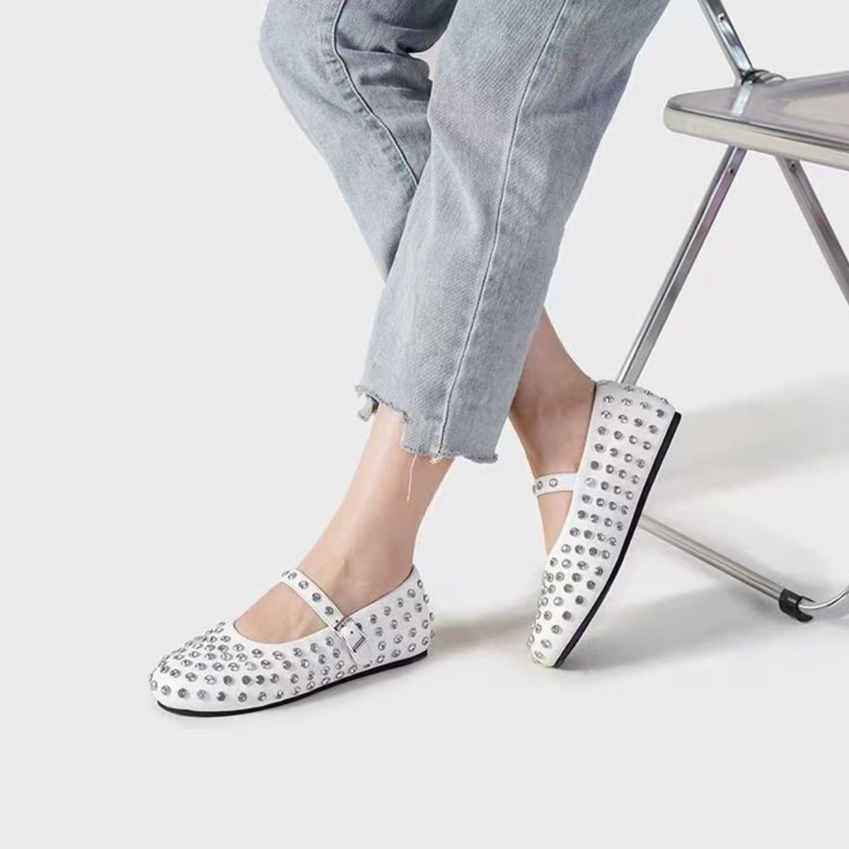 Women's Leather Studded Flat Loafers