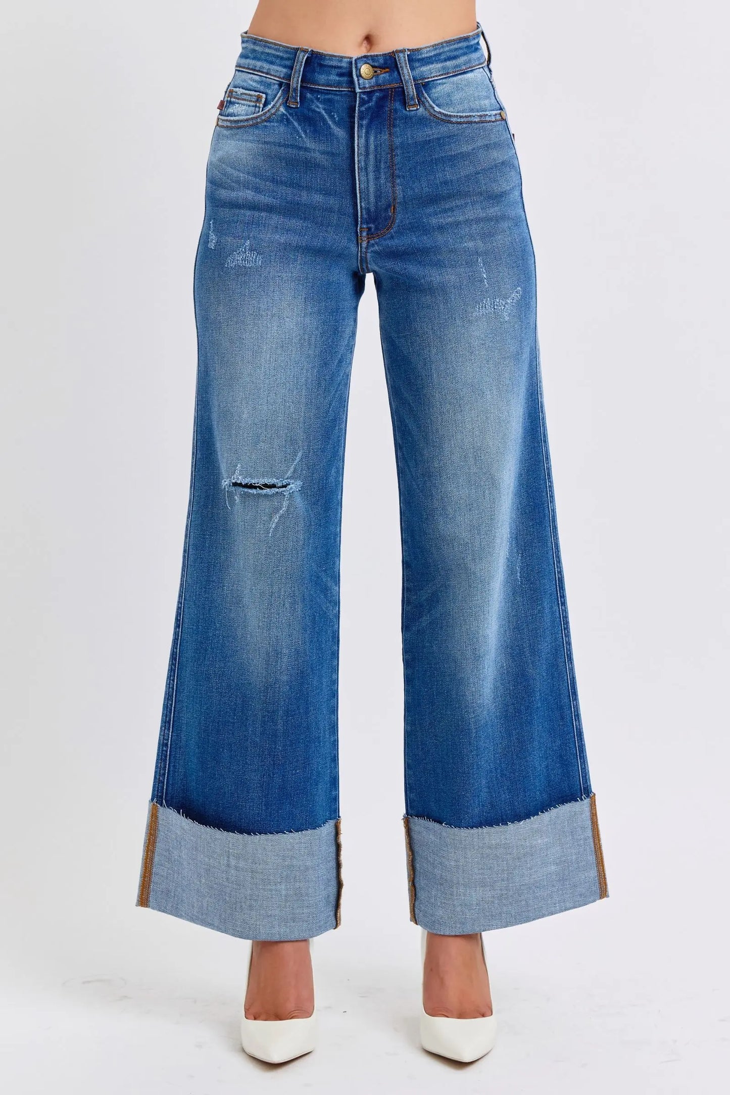 Judy Blue Full Size Distressed Wide Leg Jeans