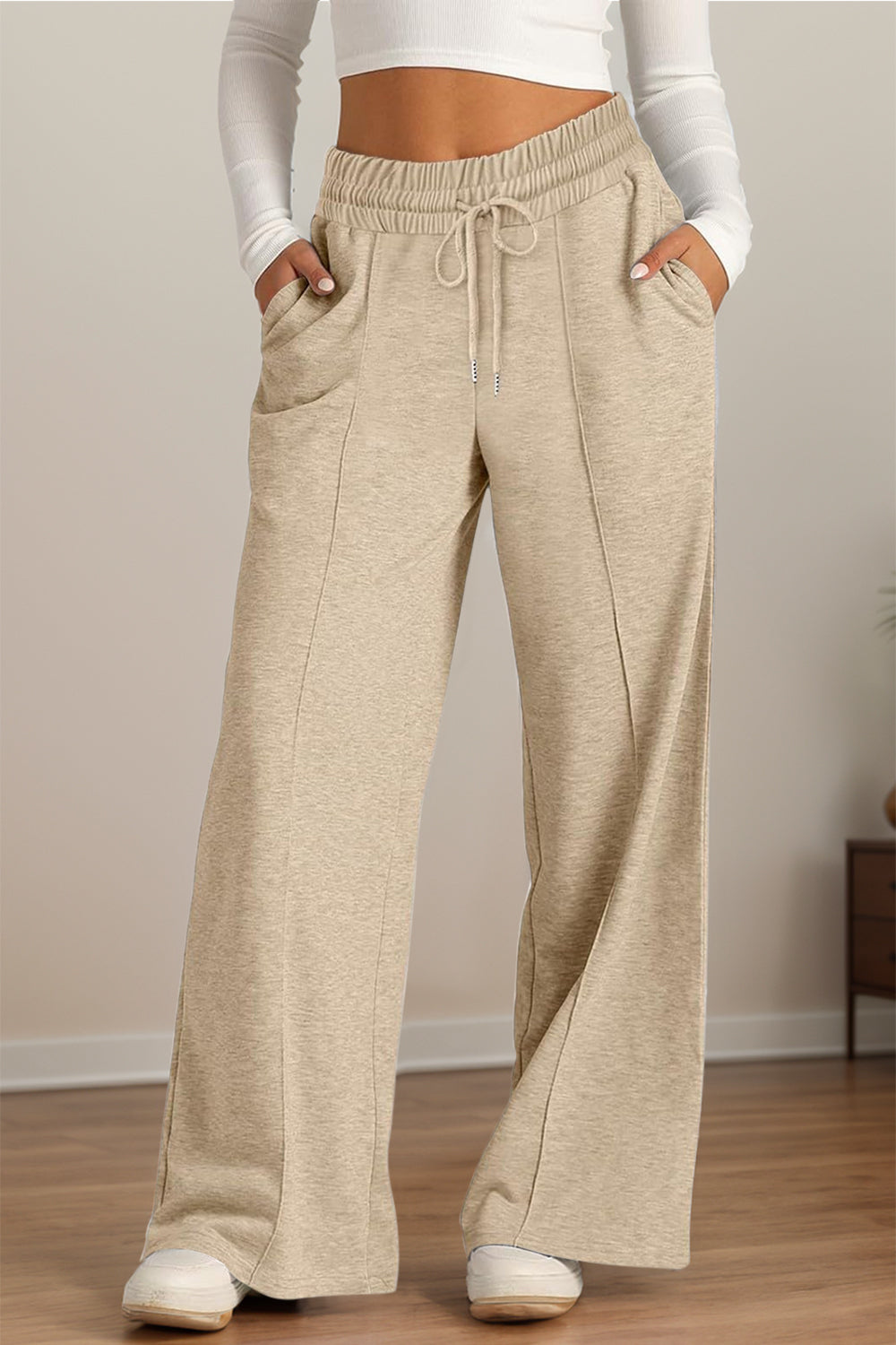 Plus Size Drawstring Elastic Waist Wide Leg Pants