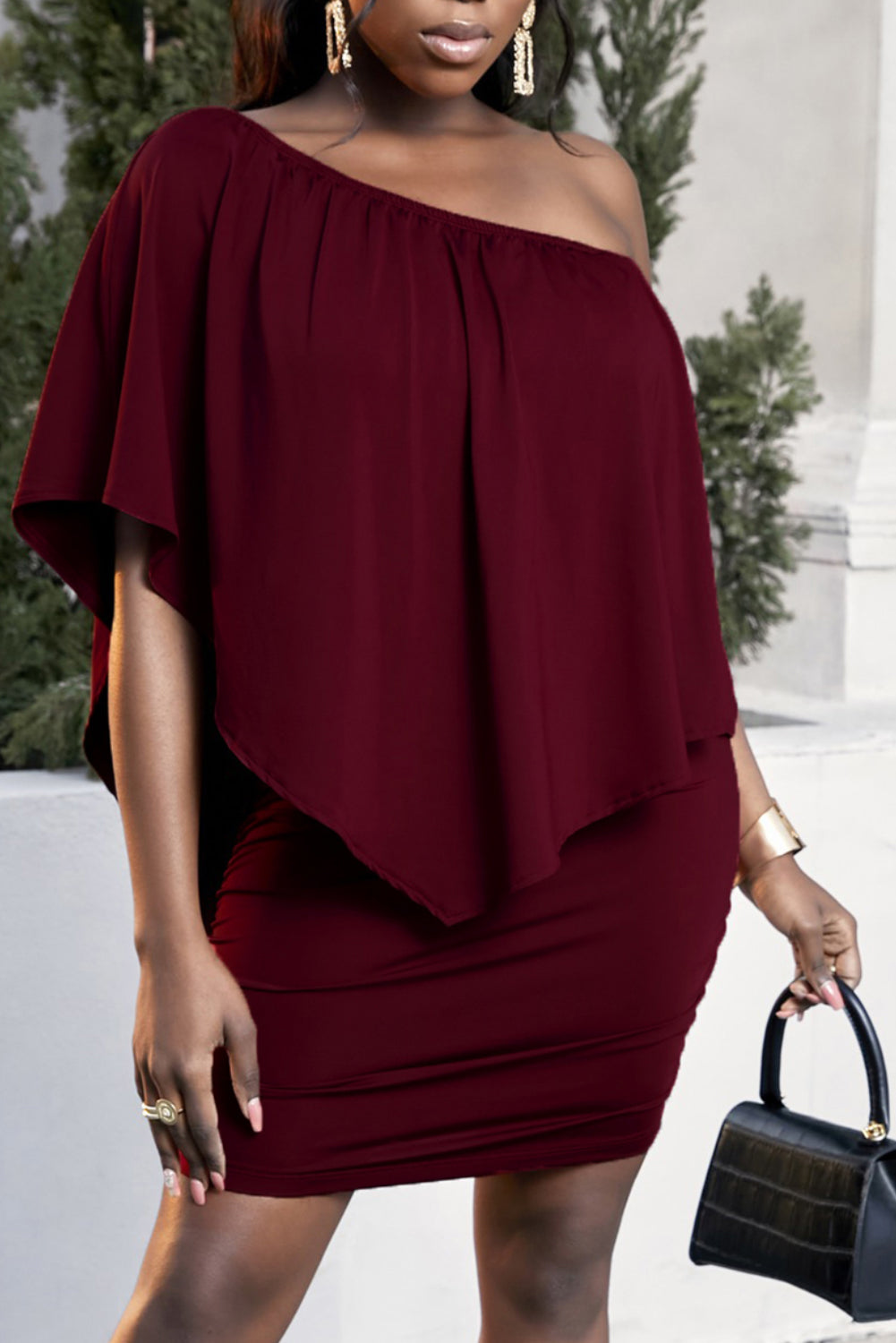 Chic Plus Size Asymmetrical Mini Dress