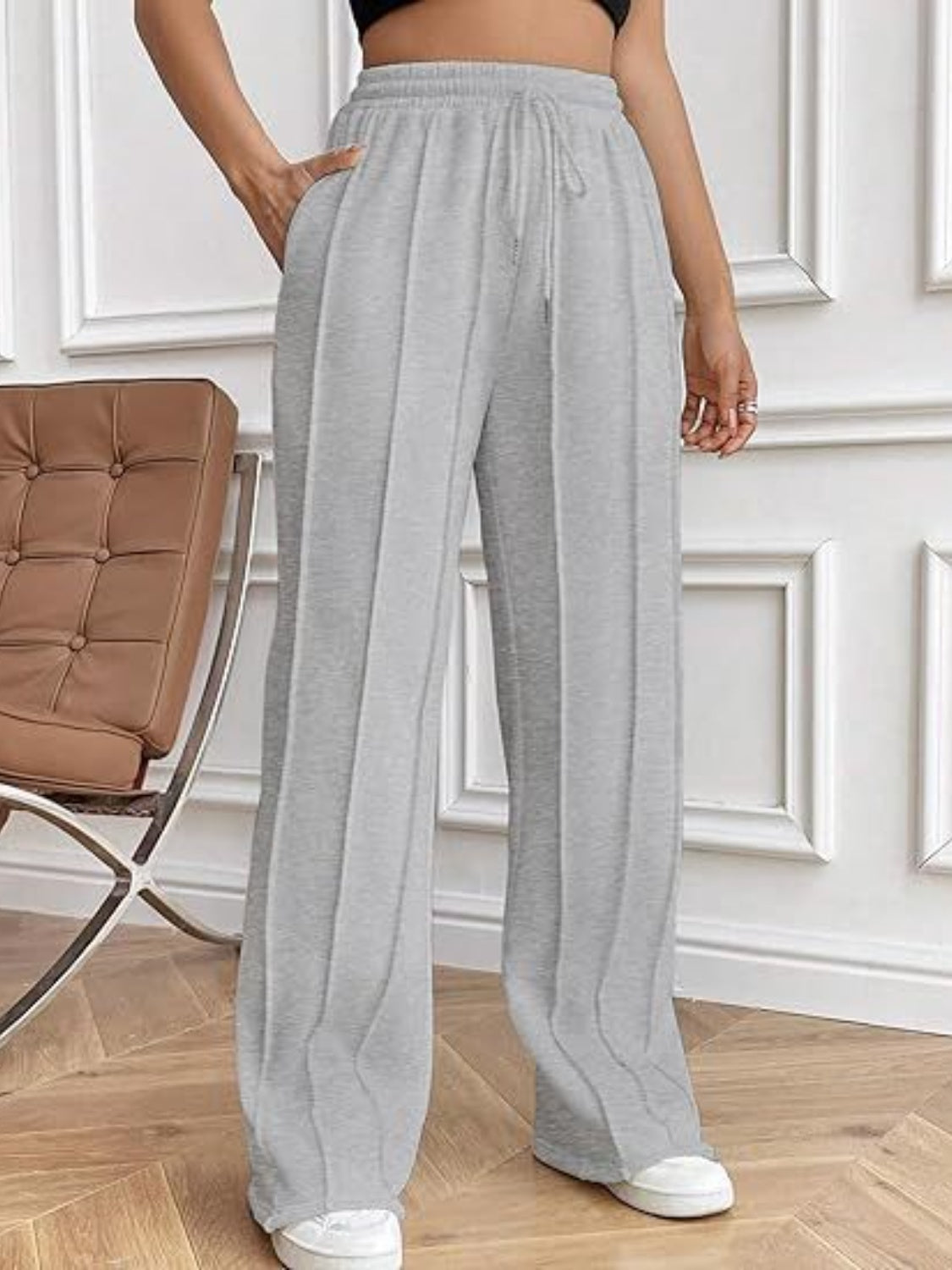 Women's Drawstring Wide Leg Pants with Pockets