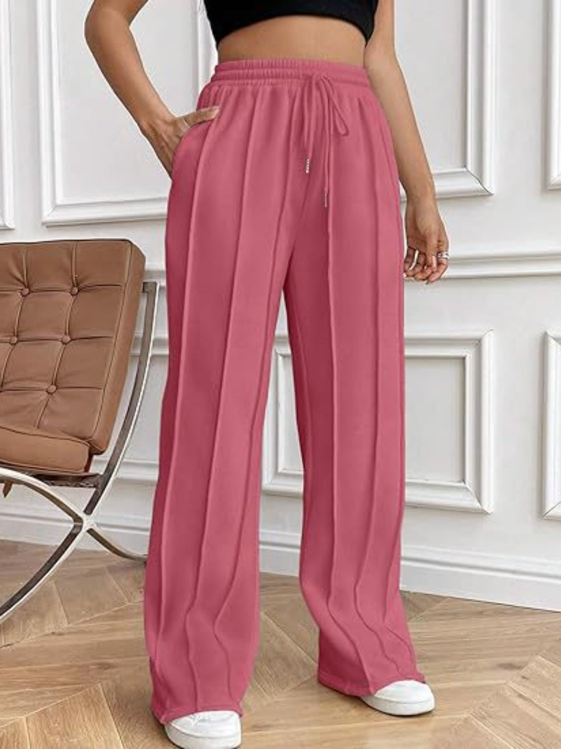 Women's Drawstring Wide Leg Pants with Pockets