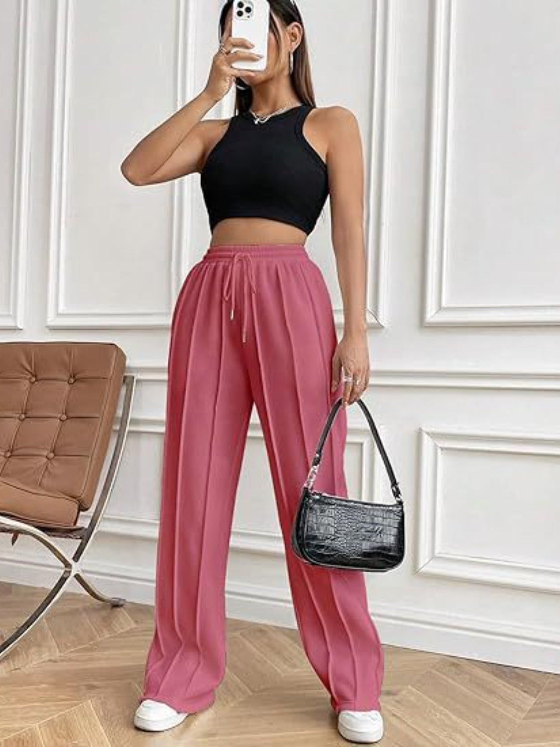 Women's Drawstring Wide Leg Pants with Pockets