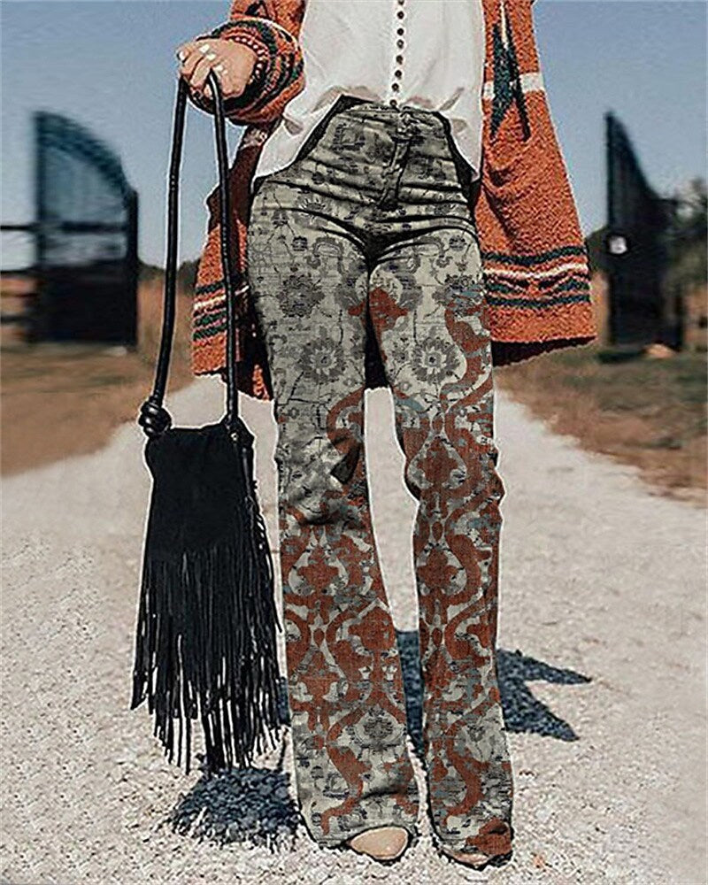 Women's 3D Printed Wide-leg Pants