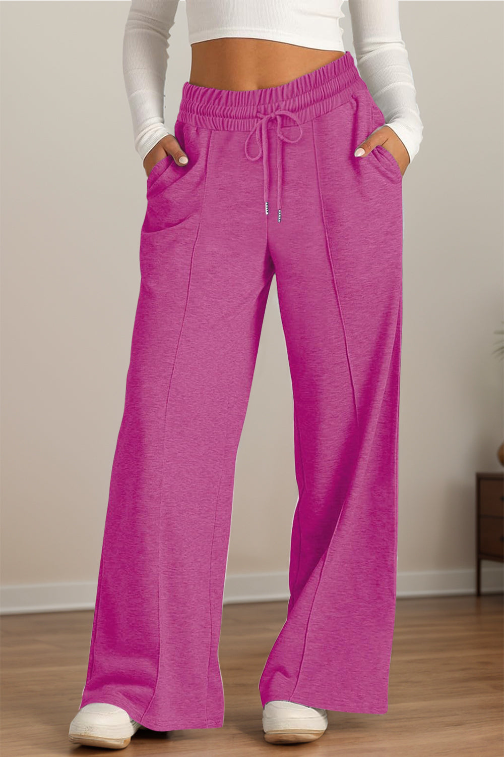 Plus Size Drawstring Elastic Waist Wide Leg Pants