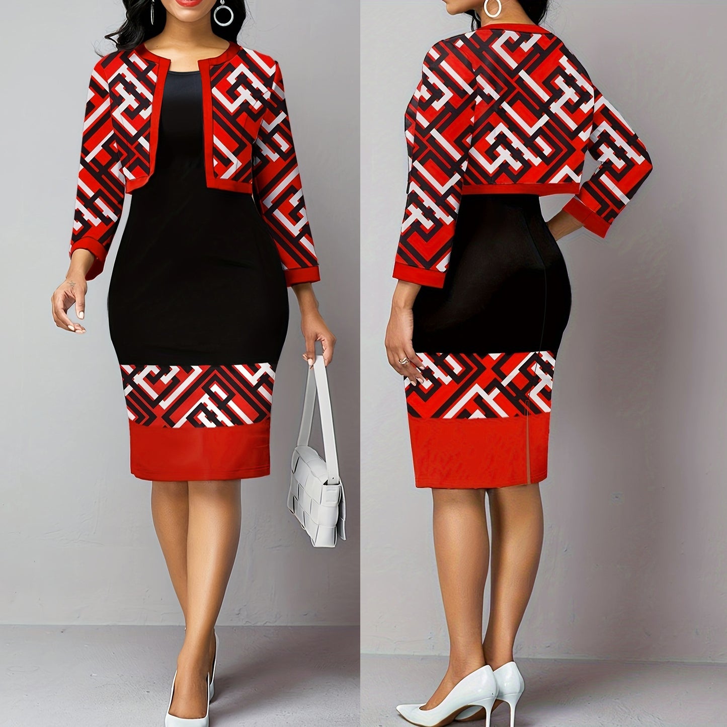 Plus Size Women's Two-Piece Dress and Jacket