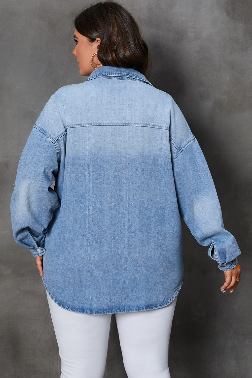 Plus Size Pocketed Denim Top