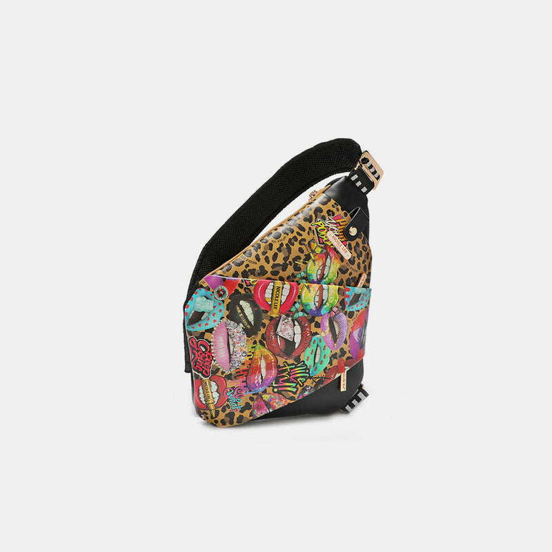 Nicole Lee Chic Vegan Leather Leopard & Lip Crossbody Bag