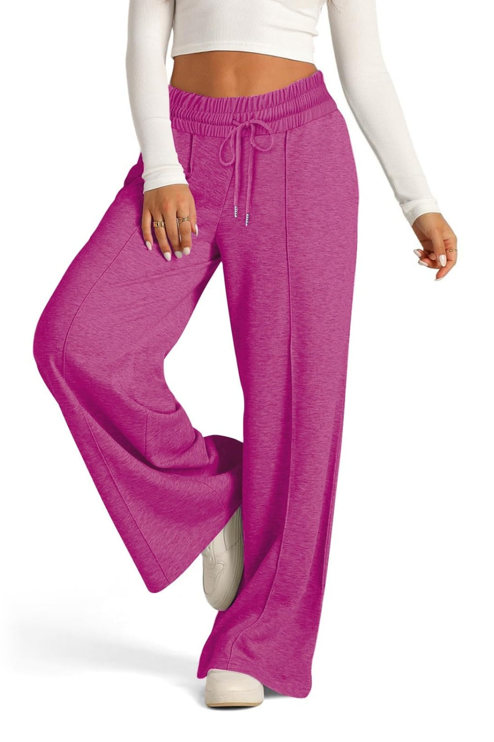 Plus Size Drawstring Elastic Waist Wide Leg Pants