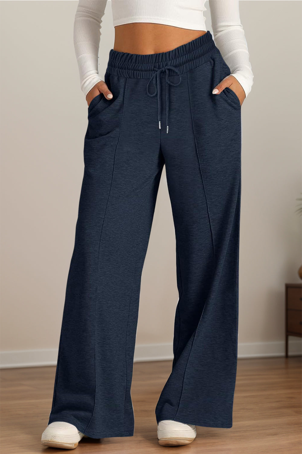 Plus Size Drawstring Elastic Waist Wide Leg Pants