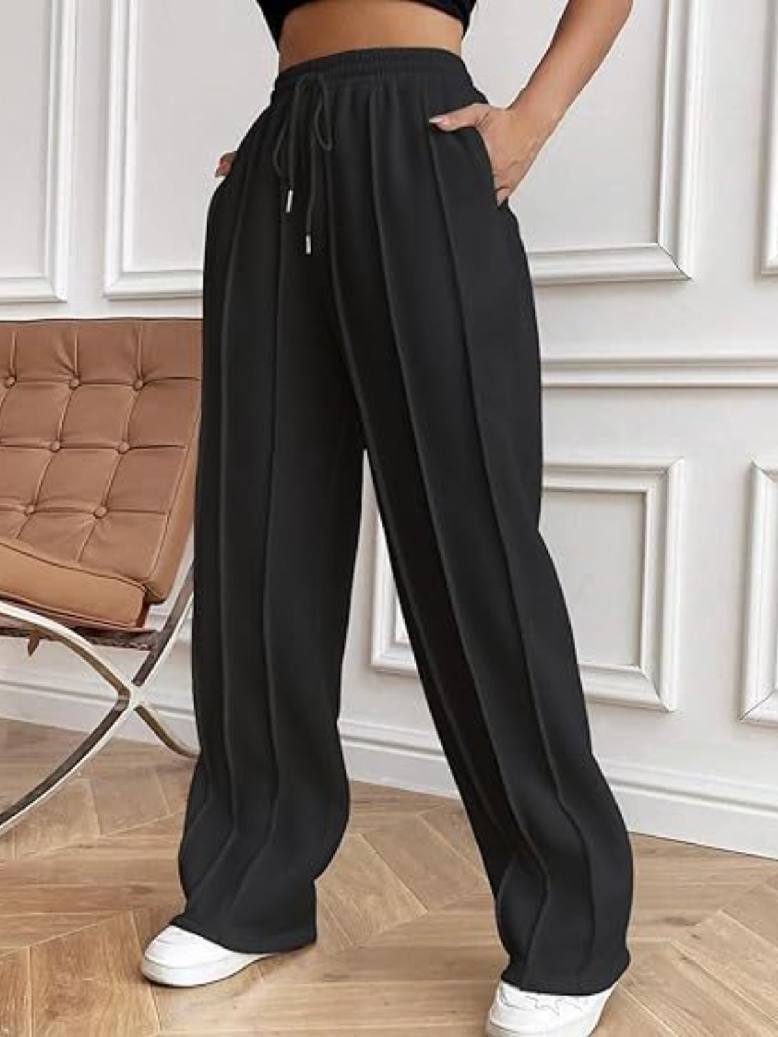 Women's Drawstring Wide Leg Pants with Pockets
