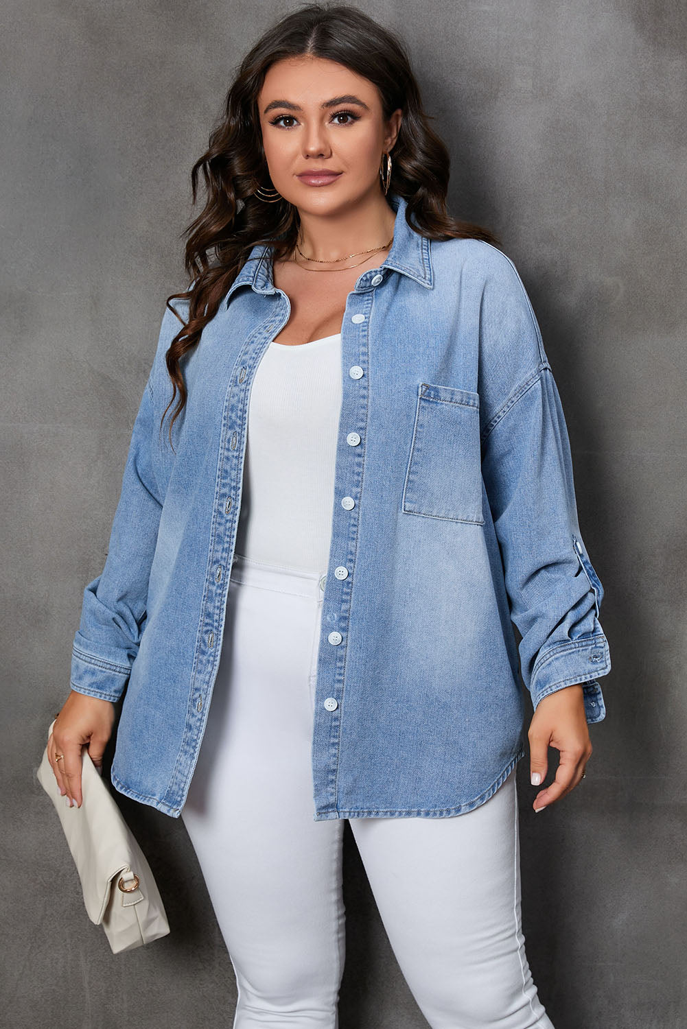 Plus Size Pocketed Denim Top