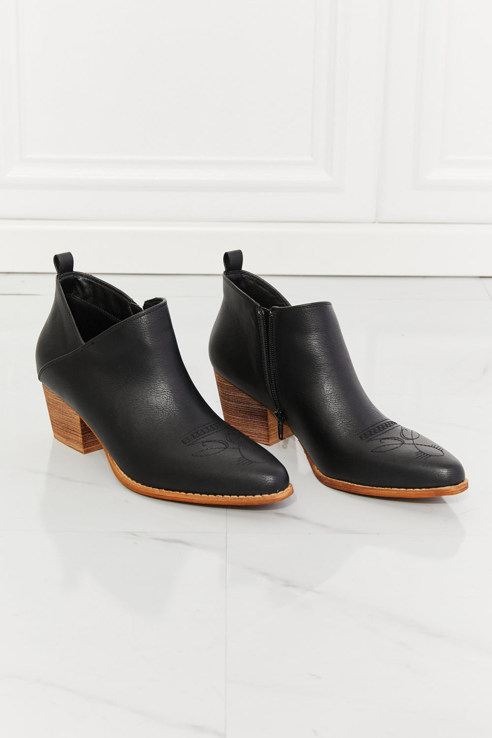Embroidered Crossover Bootie in Black
