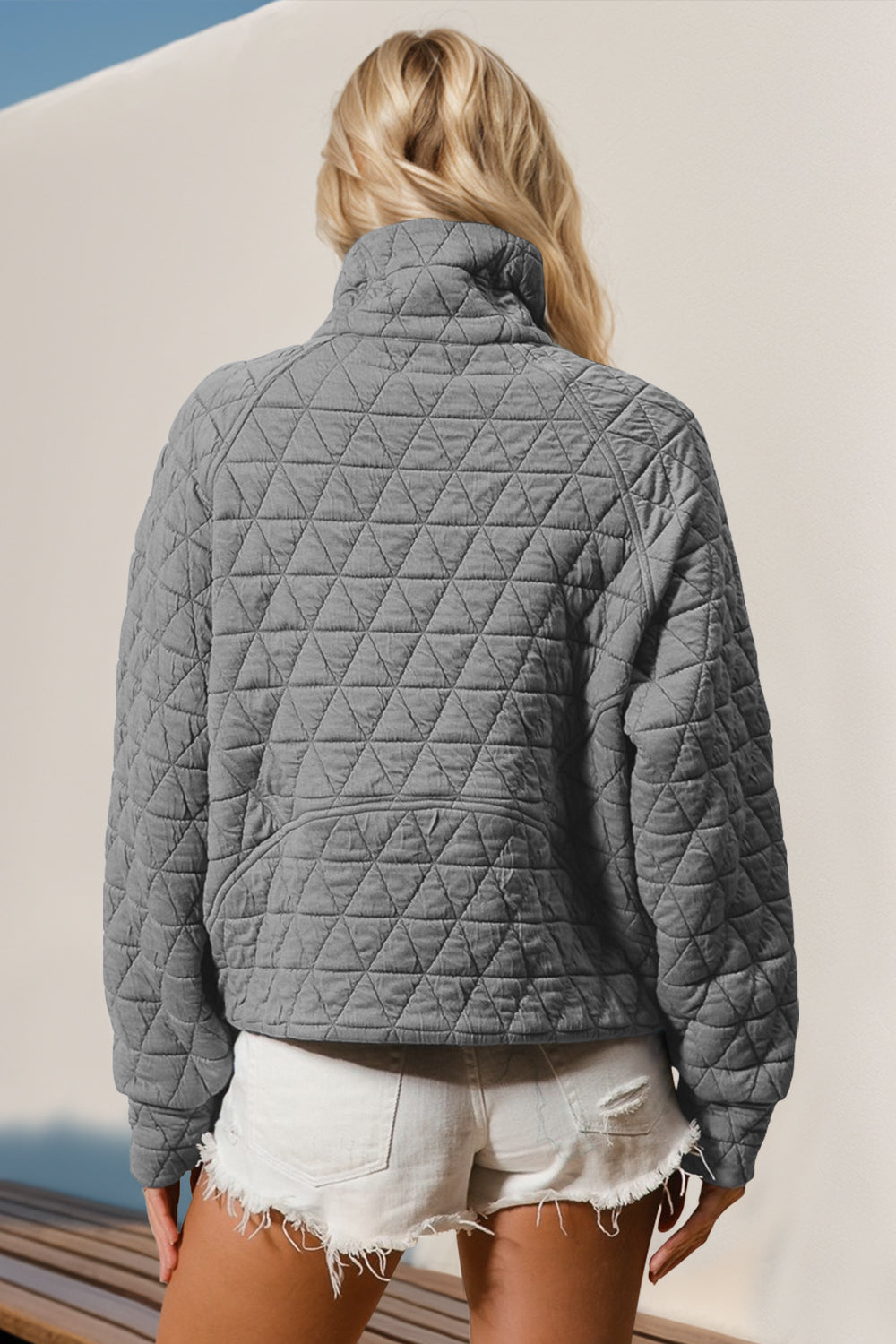 Long Sleeve Quilted Sweatshirt with Pocket
