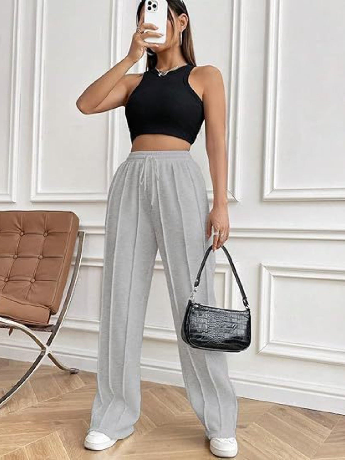 Women's Drawstring Wide Leg Pants with Pockets