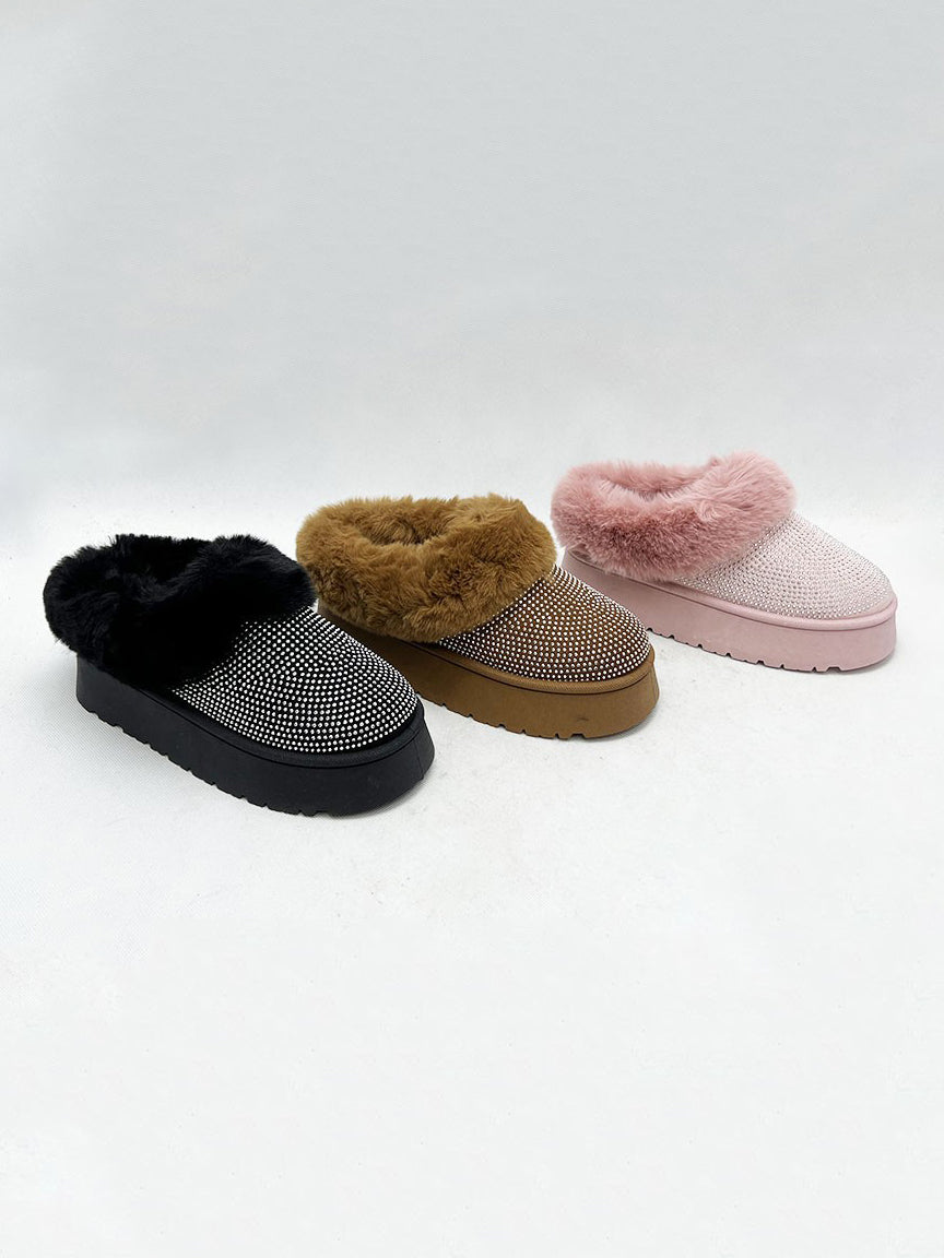 Wild Diva Faux Fur Embellished Platform Booties