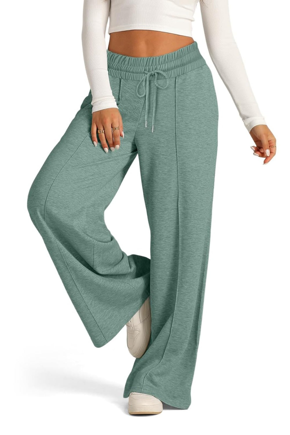 Plus Size Drawstring Elastic Waist Wide Leg Pants