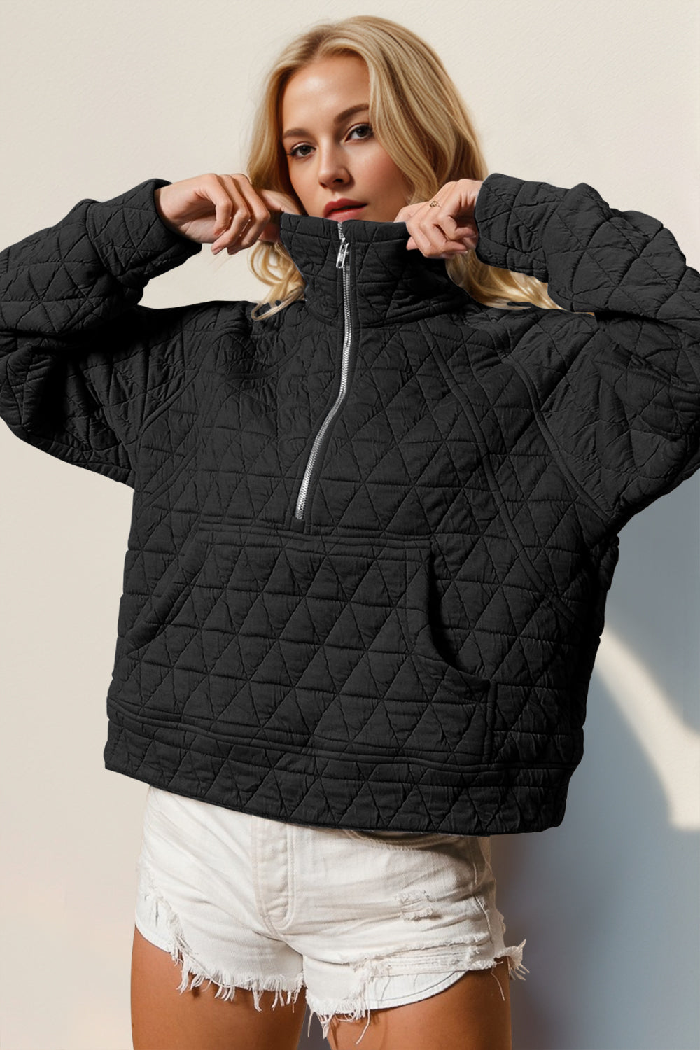 Long Sleeve Quilted Sweatshirt with Pocket
