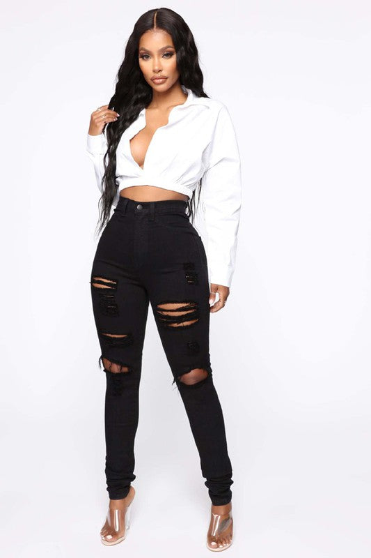 Sleek Black High Waist Spandex Jeans