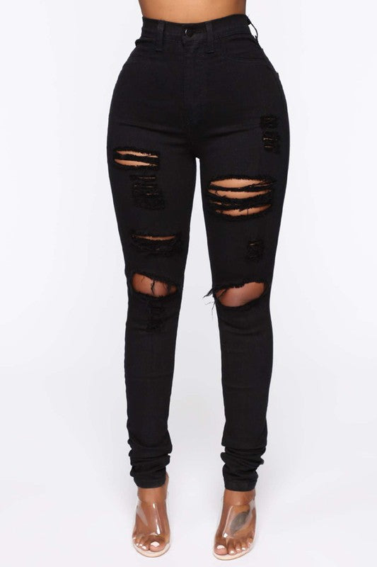 Sleek Black High Waist Spandex Jeans