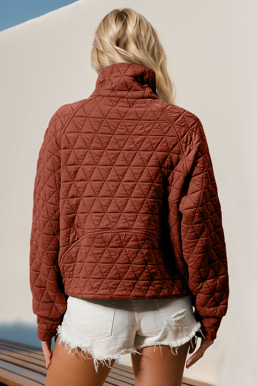Long Sleeve Quilted Sweatshirt with Pocket