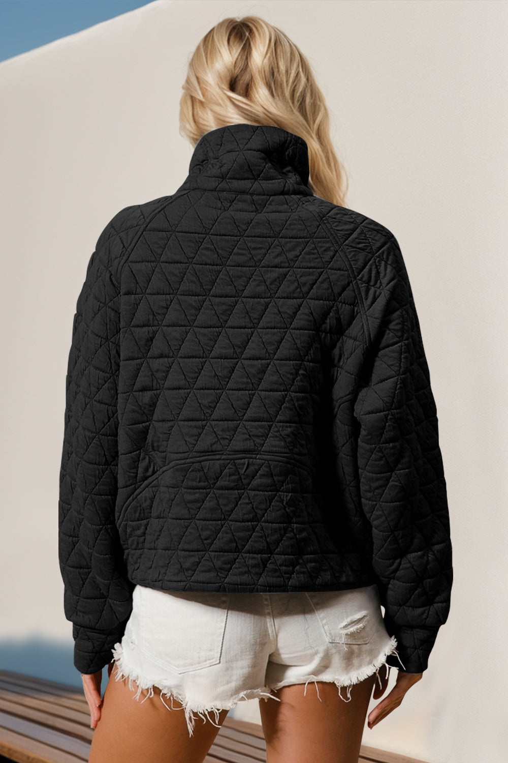 Long Sleeve Quilted Sweatshirt with Pocket