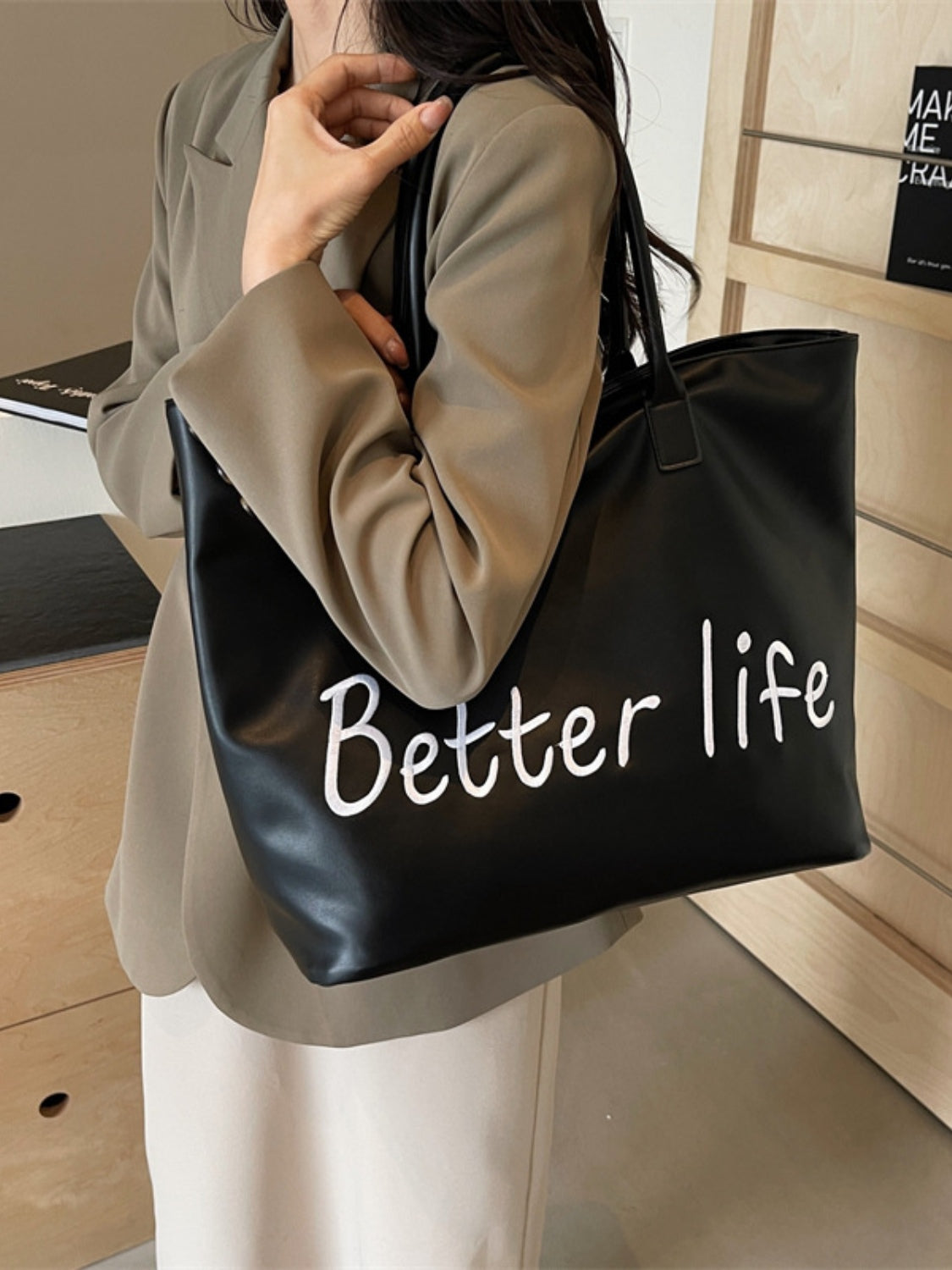 BETTER LIFE Faux Leather Tote Bag