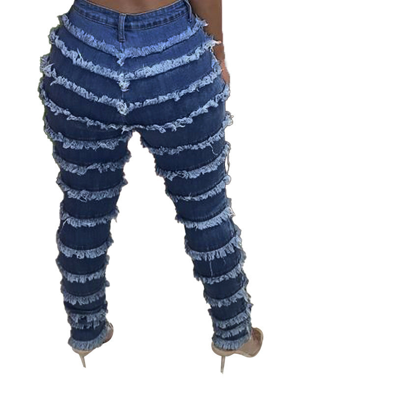 Plus Sized Fringed Stretched Jeans