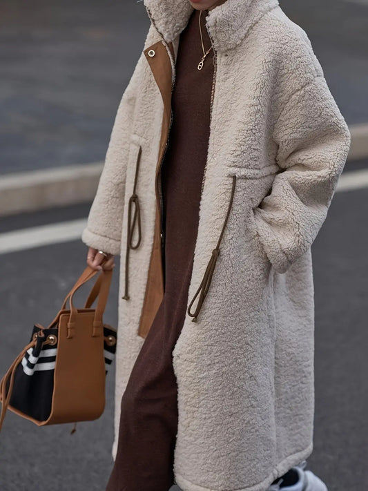 Plus Size Drawstring Sherpa Coat