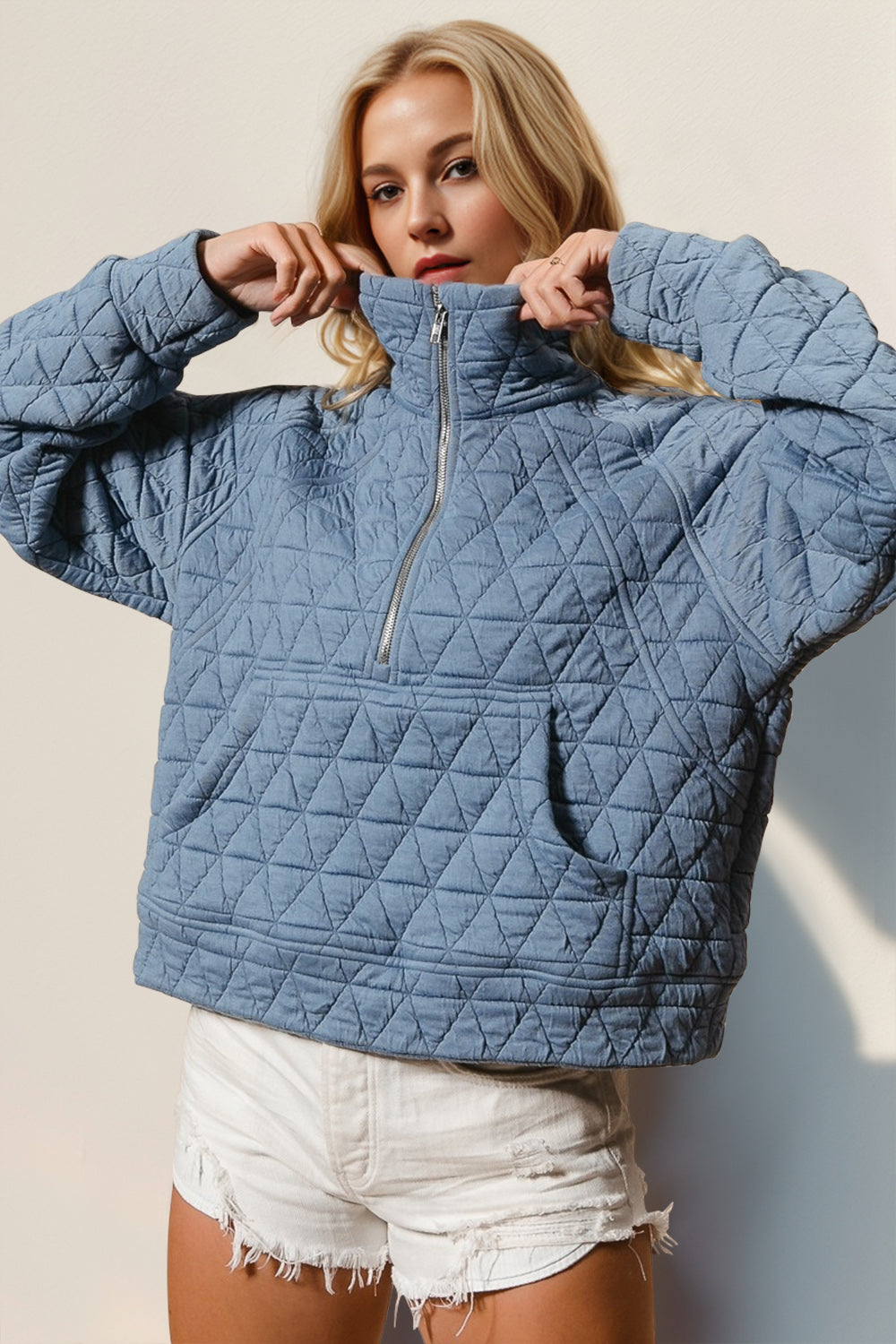 Long Sleeve Quilted Sweatshirt with Pocket