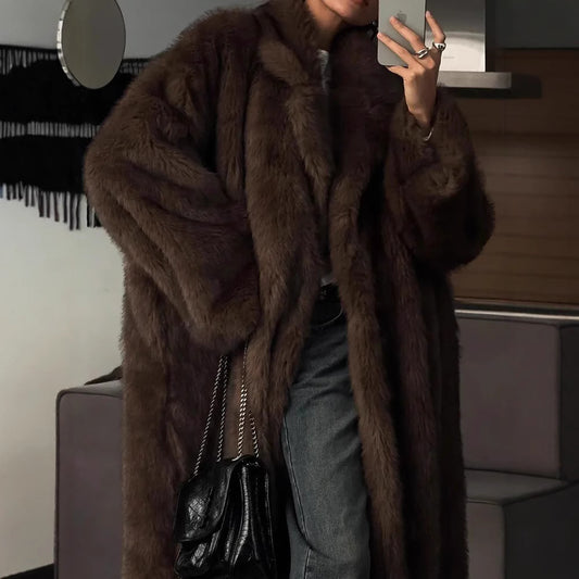 Fluffy Fox Faux Brown Coat