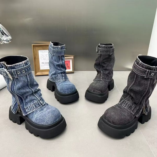 Martin Denim Motorcycle Boots